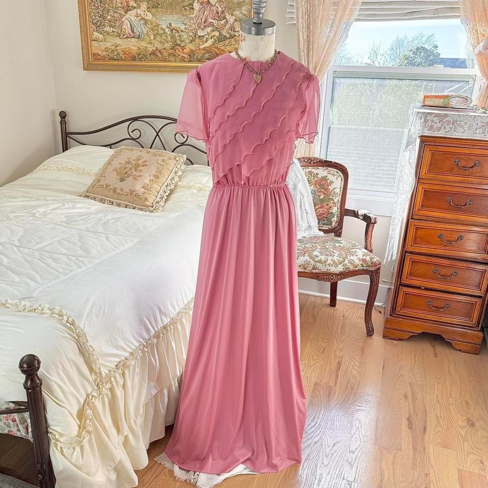 70s pink ruffle maxi dress size‎ 17